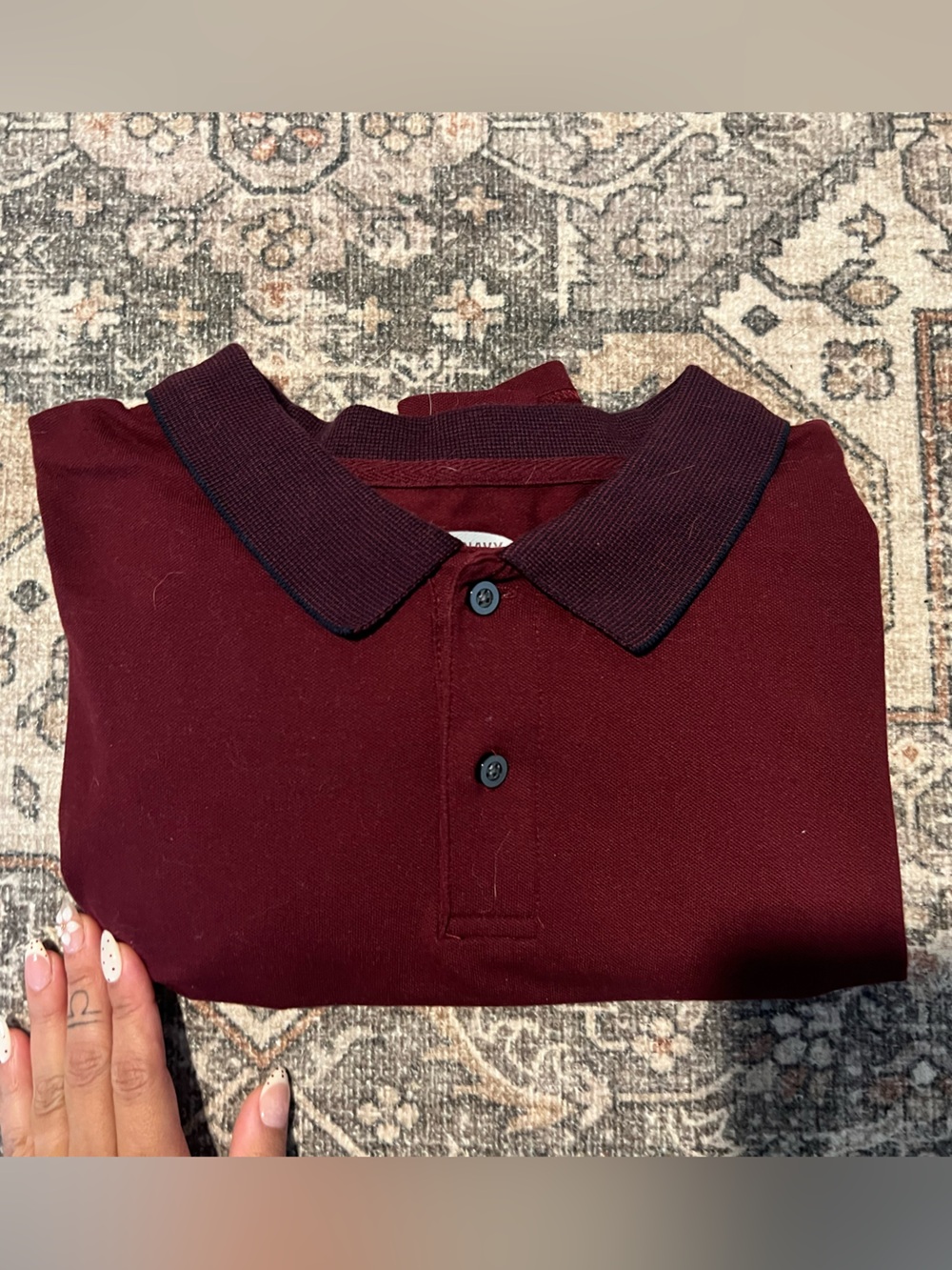 Old Navy Men's Burgundy Polo Shirt with Dark Collar